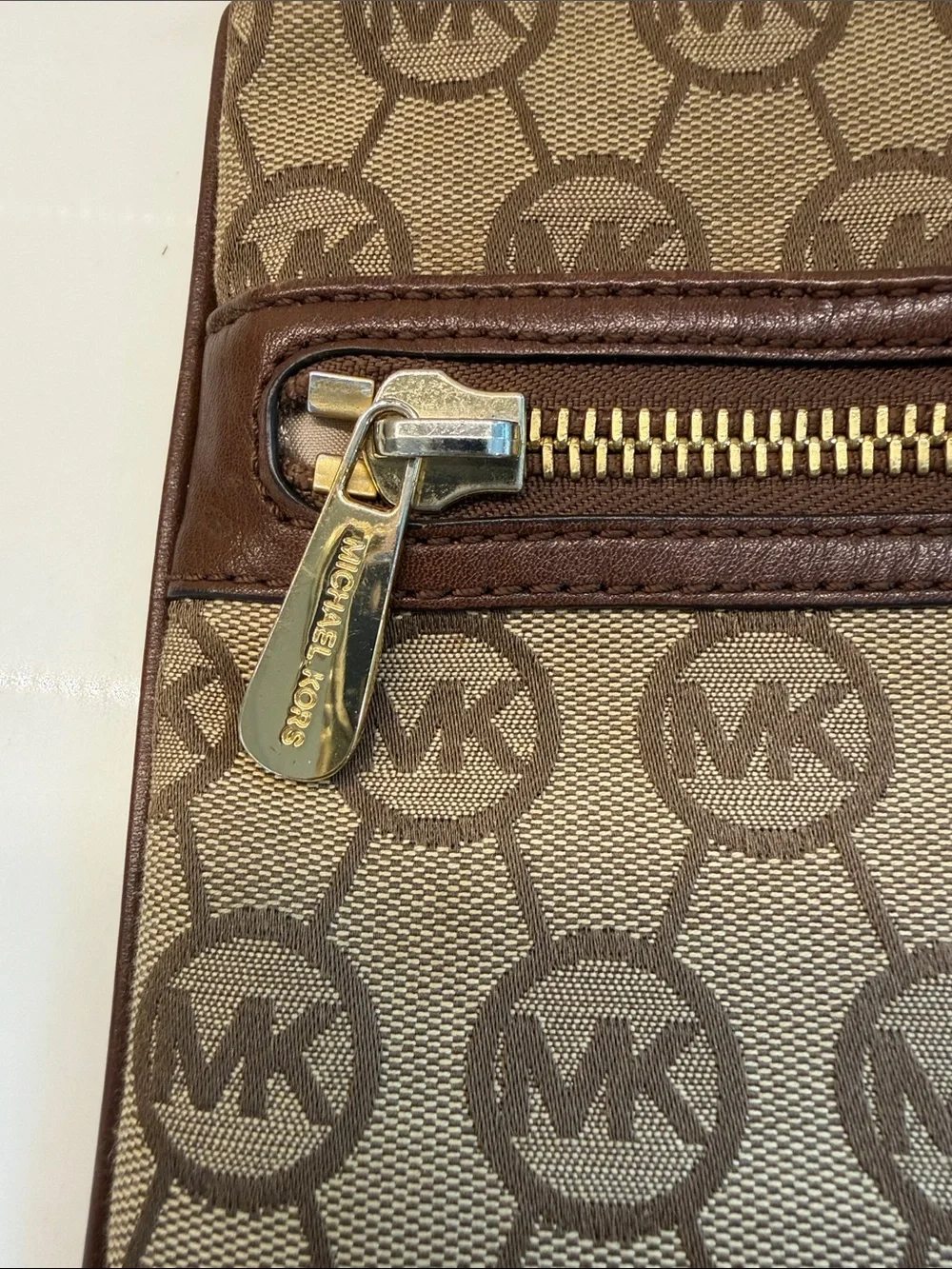 Michael Kors Tan Brown MK Logo Messenger Crossbody